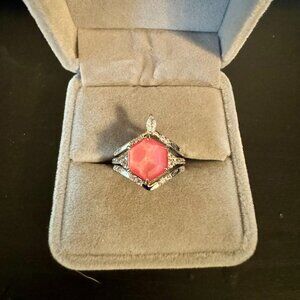 Rhodium Plated with Lab Created Dark Pink Sapphire Ring
